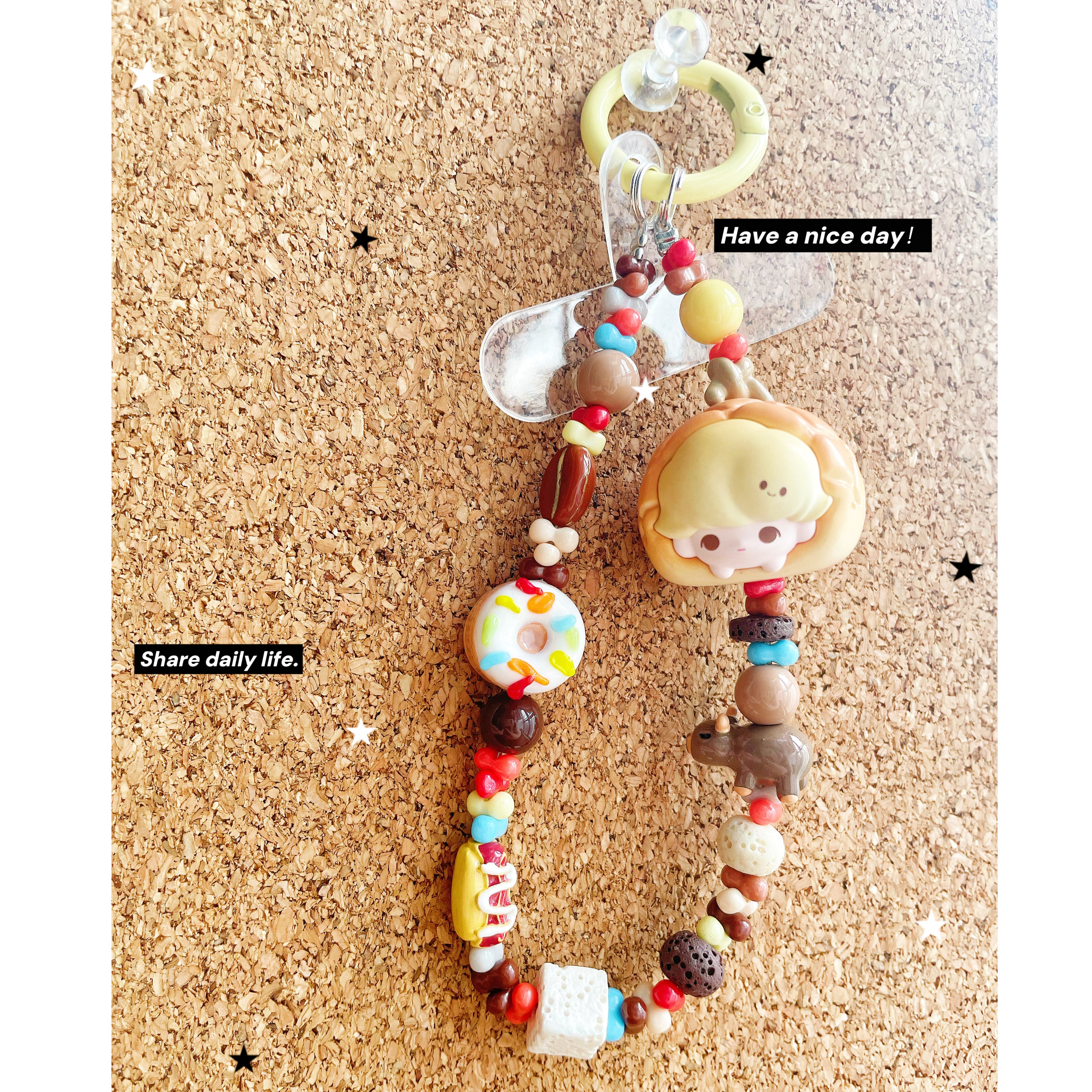 🍩 DONUT & HOTDOG BEADED KEYCHAIN
